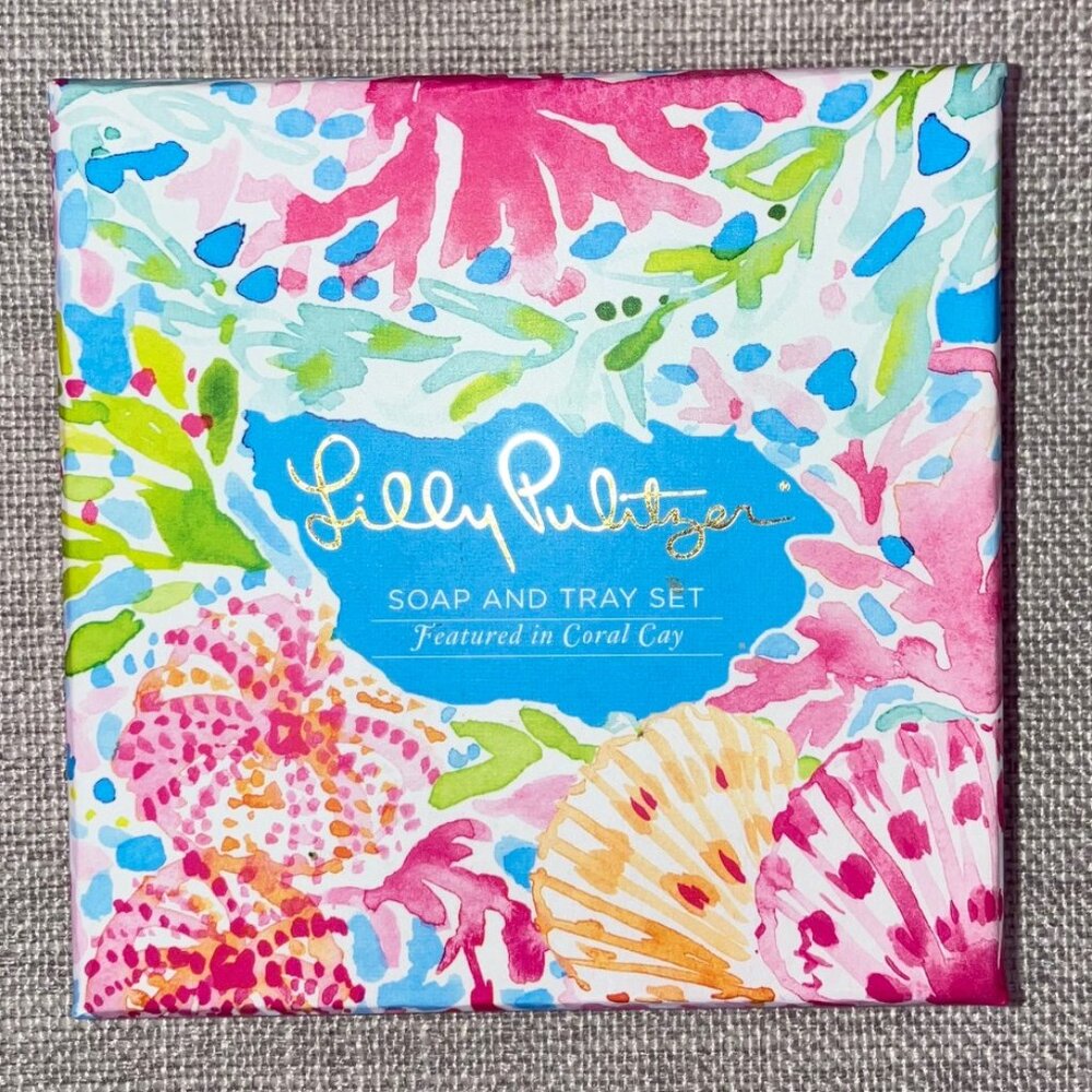 NWT Lilly Pulitzer Soap and Tray Set - Coral Cay